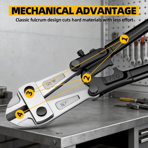 GRENPRO 18 Bolt Cutter, CRV Chrome Vanadium Steel Blade, Yellow & Black Non-Slip Handle for Cutting Chain, Wire, Screw, Rivet