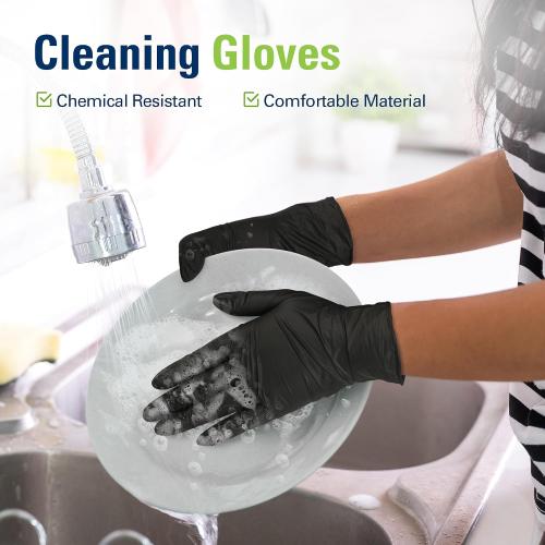 Black Nitrile Gloves & Black Vinyl Gloves, Food Safe Disposable Gloves Latex Free, Rubber Gloves Powder Free for Cooking, Kitchen Cleaning (100, Large)