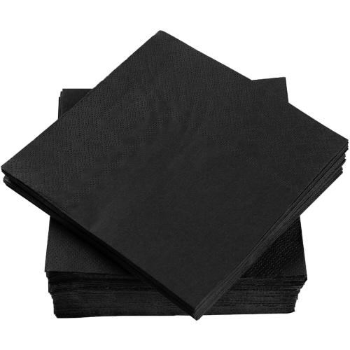 100 Pack Cocktail Napkin 2-Ply Dessert Napkins Folded 5 x 5 Inches Disposable Napkins for Dinner Wedding Birthday Party Bridal Anniversary Reception Event (100, Black)