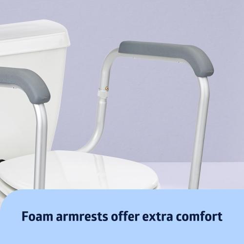 WHITE Medline Toilet Safety Rail For Seniors with Easy Installation, Height Adjustable Toilet Safety Frame, Bathroom Assist Rail with Armrests, Bathroom Safety, 250 lb. Weight Capacity