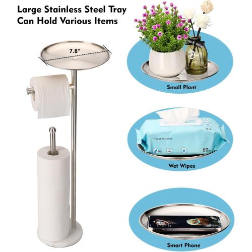 Noonext Toilet Paper Holder Stand with Shelf, Freestanding Toilet Paper Holder, Heavy Marble Base No Tipping Over (Brushed Nickel)