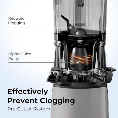 Cold Press Juicer, 5.8 Wide Feed Chute Juice Extractor Machine with 400W, High Juice Yield, Slow Masticating Juicer for Whole Vegetables & Fruits, Silver Gray