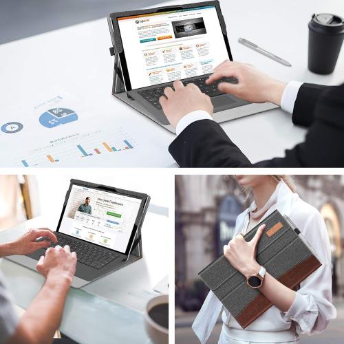 Fintie Case for 12.3 Inch Microsoft Surface Pro 7 Plus, Surface Pro 7/6/5/4/3 - Portfolio Business Cover with Pocket, Compatible with Type Cover Keyboard, Gray/Brown