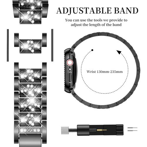 Mosonio Compatible with Apple Watch Band 38mm 40mm 41mm 42mm 44mm 45mm 46mm 49mm with 2 Pack Case Women, Jewelry Replacement Metal Bands Strap with Bling PC Protective Case for iWatch Ultra SE Series 11/10/9/8/7/6/5/4/3/2/1