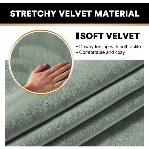PrinceDeco Velvet Couch Covers for Sofa Soft 4 Pieces Couch Covers for 3 Cushion Couch Sofa Pet Friendly Furniture Protector with Non Slip Elastic Bottom Width Up to 90 Inch(Large, Seagrass)