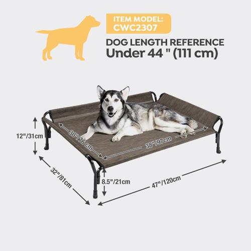 Veehoo Cooling Elevated Dog Bed, Raised Pet Cot with Guardrail & Slope Headrest, Durable Breathable Teslin Mesh, Non-Slip Feet, Washable Dog Couch Bed for Indoor & Outdoor, Large 47 x 32, Brown