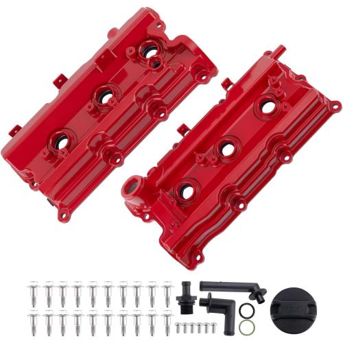 Upgrade Aluminum Cylinder Head Engine Valve Cover Left & Right, for Infiniti FX35 G35 M35, for Nissan 350Z, VQ35DE 3.5L V6 2003-2008, Replace# 13264-AM610, 13264-AM600, with Gasket Kit
