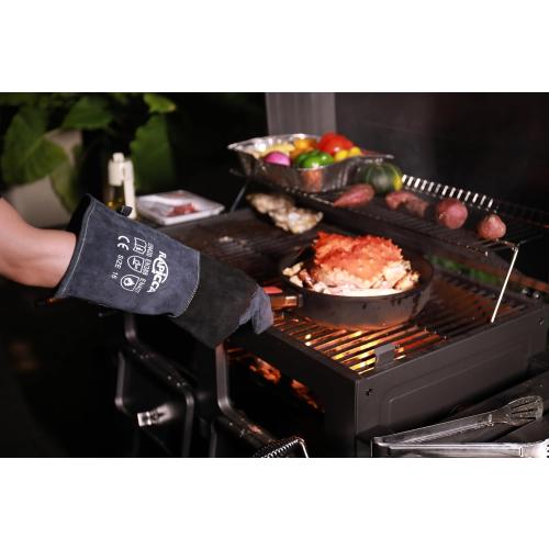 Fireplace Gloves Fire Heat Resistant: Dark-Grey 16IN 932℉ - Fireproof Leather for Fireplace Fire Pit Wood Stove Campfire Furnace BBQ Grill Oven Stick Mig Welding Welder Gear - Birthday Gift XL