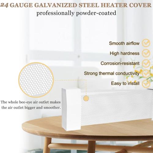 Baseboard Heater Cover, 2FT-4FT Retractable Galvanized Steel Easy Slip-On Baseboard Heater Cover, with Left and Right End Covers, Suitable for Bathroom and Hydronic Home Heating Systems