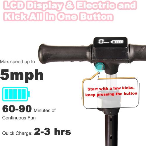 3 Wheel Electric Scooter for Kids Ages 3 , LCD Display, Colorful Lights, Reliable Thumb Throttle, 3 Adjustable Height, 5Mph Safe Speed and Long Range, Foldable Kids Electric Scooter
