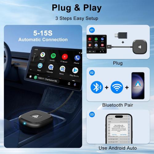 Android Auto Wireless Adapter for Wired Android Auto Cars Converts Wired to Wireless - Easy Setup Plug & Play Seamless Connection Stable and Fast