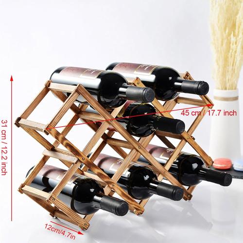 Wood Wine Rack 10 Bottles Capacity, Foldable Organizer Display Shelf for Kitchen, Dining Room, Living Room or Wine Cellar with Accordion Design, Elegant and Convenience