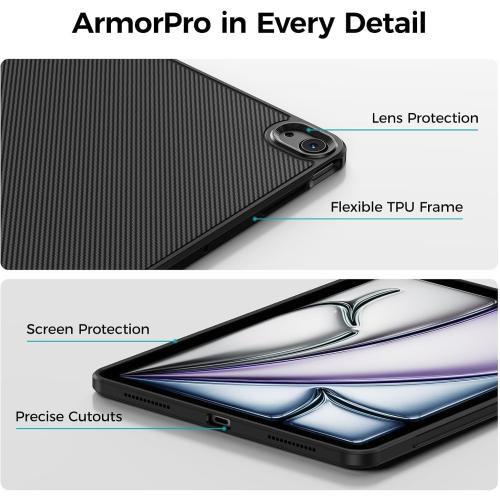 BENKS ArmorPro Case for iPad Air 11 Inch (M3/M2) 2025/2024 & iPad Air 10.9 Inch (5/4th Gen) 2022/2020, Slim Shockproof Cover with Pencil Holder, Supports Apple Pencil Charging, Dupont Kevlar Made