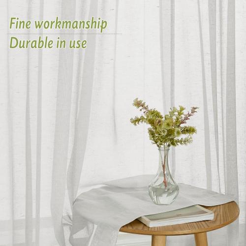 PONY DANCE Linen Curtains 96 inches Long - 2 Panels Natural Flax Blended Sheer Drapes for Living Room, Window Treatments Panels for Patio Glass Door/Bedroom, 52 x 96 in, Natural