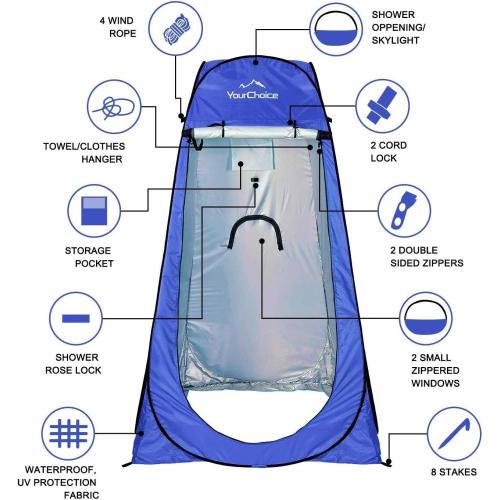 Your Choice Pop Up Shower Tent 47.2 Wx74.8/82.7 H Privacy Changing Tent | Waterproof Silver Coating Portable Shelter with Carry Bag for Camping, Beach, RV, Hiking, Fishing