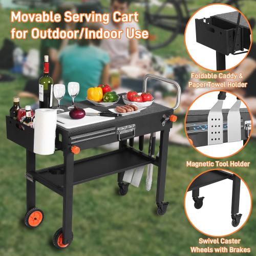 Portable Outdoor Grill Table, Folding Grill Cart with Wheels | Blackstone Griddle Stand for 17/22 Griddle, Large Space Blackstone Table Solid and Sturdy, Grill Stand for Ninja, Weber