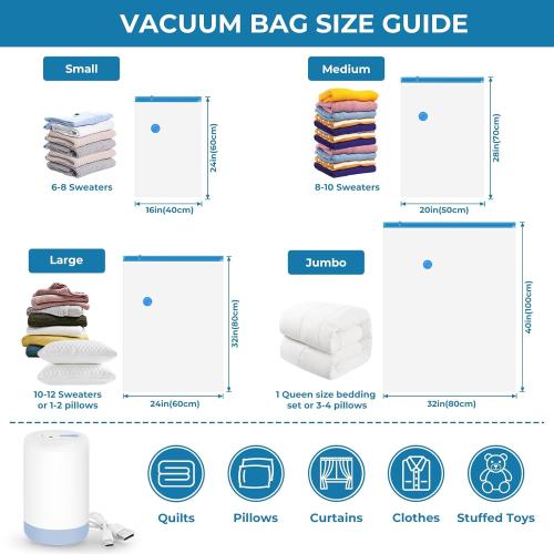 Vacuum Bags for Travel with Portable Electric Pump, 16 Pack Vacuum Seal Bags for Luggage and Suitcase Compression, Space Saver Vacuum Storage Bags for Clothes and Clothing Travel