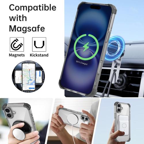 for iPhone 16 Plus Case Magnetic Compatible with MagSafe,with 2 Screen Protectors,Built-in Camera Cover Kickstand Ring,Military Grade Drop Shockproof Heavy Duty Protection Phone Bumper Black