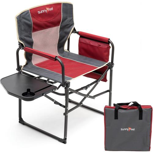 SUNNYFEEL Camping Directors Chair, Heavy Duty,Oversized Portable Folding Chair with Side Table, Pocket for Beach, Fishing,Trip,Picnic,Lawn,Concert Outdoor Foldable Camp Chairs