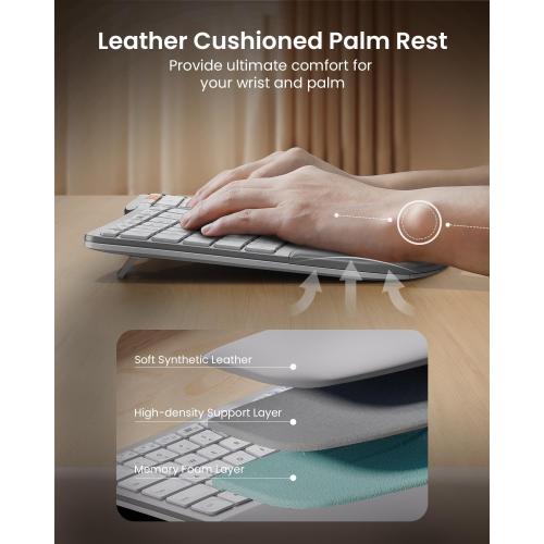 ProtoArc Backlit Bluetooth Ergonomic Keyboard, EK01 Plus Full Size Wireless Split Keyboard with Dual Bluetooth and USB, Cushioned Wrist Rest, Rechargeable, for Windows/Mac/Android, White and Silver