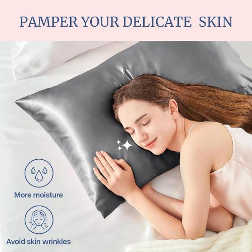 BEDELITE Satin Pillowcase for Hair and Skin, Super Soft and Cooling Similar to Silk Pillow Cases 2 Pack with Envelope Closure, Gift for Women Men(20x30 Queen Size, Dark Grey)