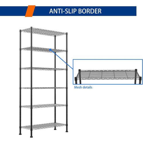 REGILLER 6-Wire Shelving Metal Storage Rack Adjustable Shelves,Standing Storage Shelf Units for Laundry Bathroom Kitchen Pantry Closet(Black,14.1 D x 30 W x 80 H)
