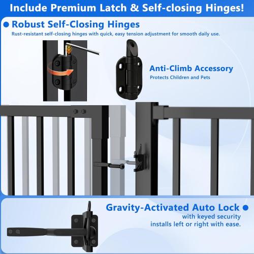 W.4ft x H.36in Aluminum Deck Gate Kit for H. 36in Railing System, Cuttable Porch Gate Outdoor with Latch and Auto-Close Hinge, Texture Black AAMA 2604 Grade Finish for Deck, Patio, Garden
