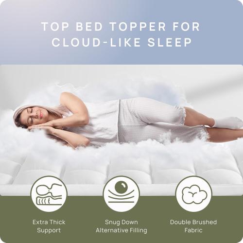 Extra Thick Fitted Mattress Topper - Queen Size | Soft & Cooling Pillow Top Mattress Pad & Protector | Bed Topper for Back Pain, Straps Stretch 6 to 22 Deep