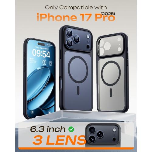 TOCOL for iPhone 17 Pro Case, Compatible with Magsafe, Built-in Magnets, Full Camera Protection, Drop Protection, Translucent Matte for iPhone 17 Pro Phone Case 6.3 inch (Black)
