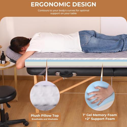 Size 3.2 Inch Color Grey Lash Bed Topper Set,Gel Memory Foam Massage Bed Topper, Waterproof Fluffy Pillow Top Cover for Spa Esthetician Wax,Includes Grey Massage Table Toppe & Face Rest Cover