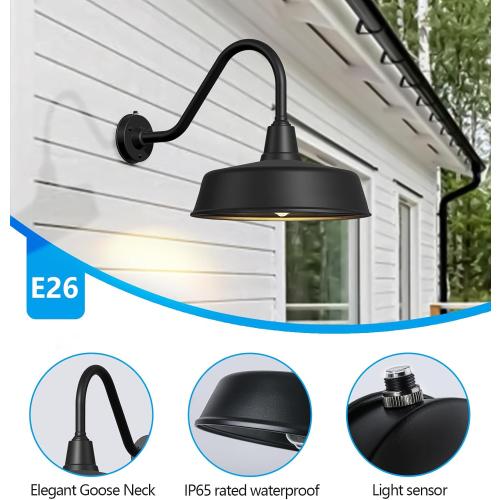 JOESA Extra Large 24 Barn Gooseneck Light, Dusk to Dawn Exterior Light Fixture, Ideal for Installation on Porch, Garage Doorway, Classic Outdoor Barn Light.