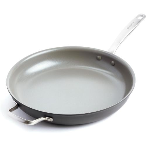 GreenPan Chatham Hard Anodized Healthy Ceramic Nonstick, 13 Frying Pan Skillet with Helper Handle, PFAS-Free, Dishwasher Safe, Oven Safe, Gray