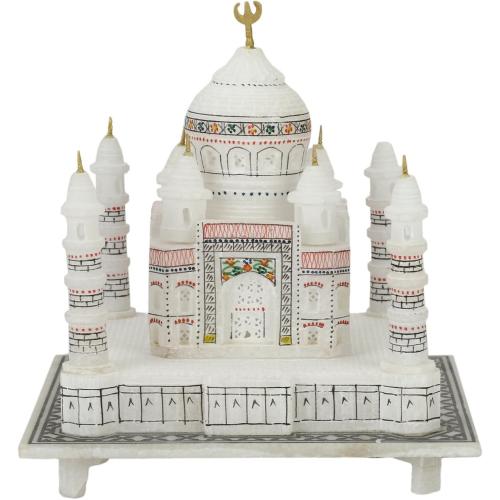 Carry Me Indian White Marble Handmade Agra Taj Mahal Replica Model with Colourful Painting