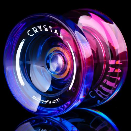 MAGICYOYO K2 Crystal Responsive Yoyo for Kids 8-12, Professional Fingerspin Trick YoYo for Advanced, Dual Purpose Mode with Unresponsive Bearing 12 Yo yo Strings Yo-yo Case Bag (Pink Purple Gradient)