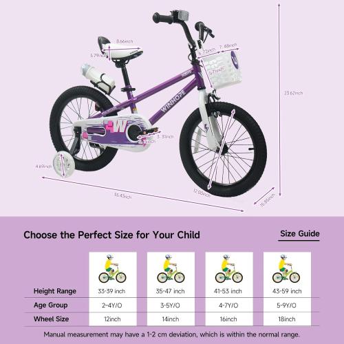WinHope 12-18 Inch Kids Bike with Light up Training Wheels for Boys Girls