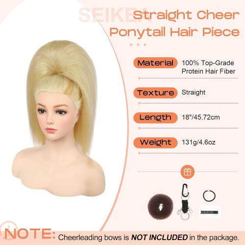 SEIKEA Cheer Ponytail Hair Piece, 100% Super Protein Fiber Straight Cheerleader Hairpiece Lightweight Silky Smooth Fluffy 18 Ponytail Extension for Cheerleader Competition, Dance Cream Blonde