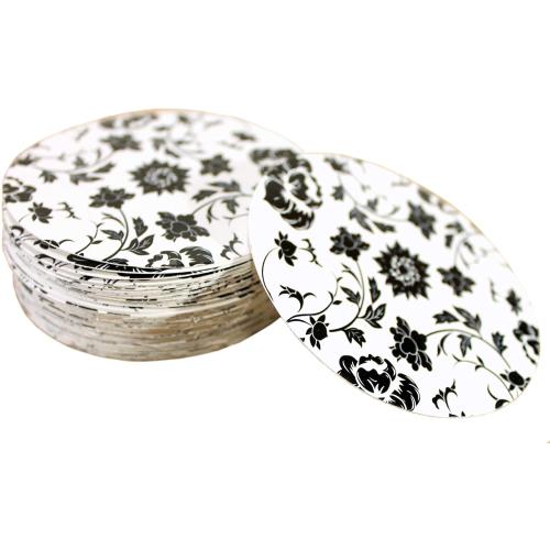 eSplanade Disposable Printed Paper Coasters - Use and Throw Reversible Round Paper Coasters - Set of 100 - Black Floral