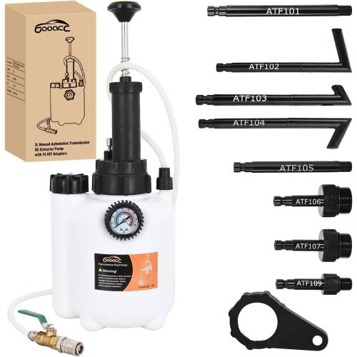 GOOACC Transmission Fluid Pump Kit 3L Automotive Manual Oil Pump Extractor ATF Refill Dispenser Transfer Pump with 8 ATF Filler Adapters Oil Filling Filler Manual System Fluid Extractor Pump Tool Kit