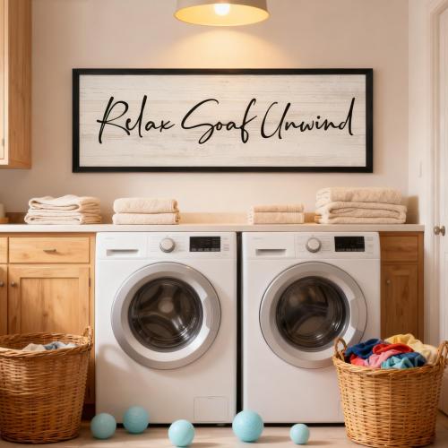 Relax Soak Unwind Wooden Sign Framed Wall Art, 32''×12'' Rustic Horizontal Motivational Bathroom Quote Wood Plaque, Farmhouse Long Inspirational Shower Room Saying Wood Sign Wall Decor for Bathhouse Wash Room