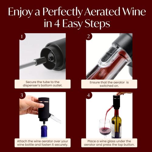 Electric Wine Dispenser - One Button Electric Wine Aerator and Pourer - Fits Most Bottles (Black & Rose Gold)