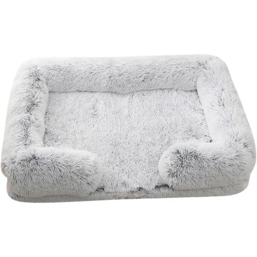 Half Surround Dog Bed Soft Square Pet Cat Sofa Full Filling Medium Kennel Plush Cushion House(Light Gray,Small)