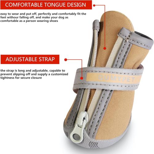 QUMY Dog Shoes for Small Dog, Puppy Dog Boots & Paw Protectors for Winter, Summer Hot Pavement, Waterproof in Rainy Weather, Ourdoor Walking, Indoor Hardfloors Skid-Resistant Khaki Size 1