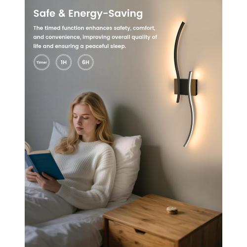 NIORSUN 27.6 Inch Battery Operated Wall Sconce Set of 2, Black Modern Rechargeable Wall Lights with Remote, 3CCT Dimmable Wireless Wall Lamp for Living Room Bedroom Hallway