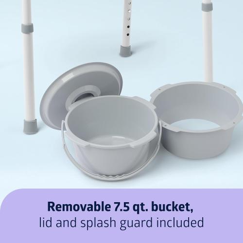 Medline 3-in-1 Elongated Bedside Commode, Portable Toilet, Sturdy, 16 to 22 Seat Height, 16.5 Seat, 7.5 Qt. Bucket, 350-lb. Capacity, Steel ❗MAY HAVE MISSING PIECES❗