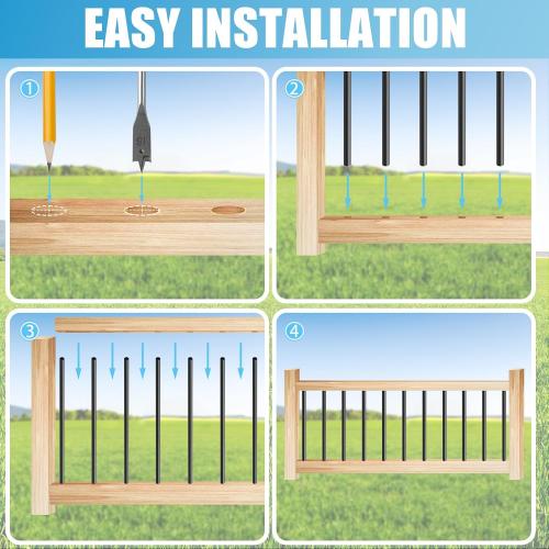 Iron Stair Balusters 5/8 Round 44 Long - 15-Pack Hollow Wrought Iron Plain Spindles for Classic Indoor Staircases，Satin Black