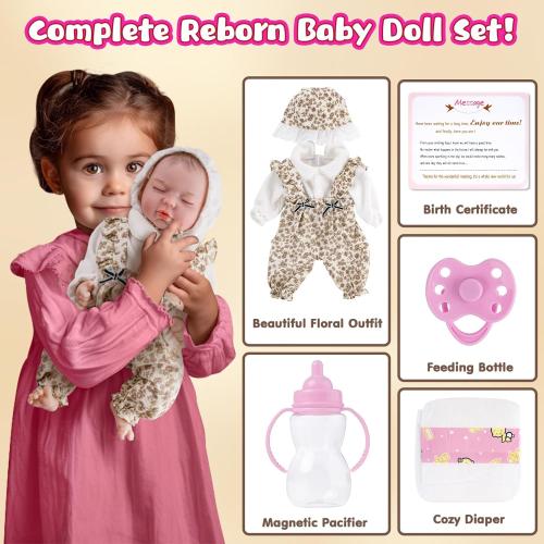 Reborn Baby Dolls - 18 Inch Realistic Newborn Doll with Sound Sensor - Real Life Lifelike Toddler Doll - Life Like Doll Set Toys for Age 3 4 5 6 7 8 9 10 Year Old Girls Kids Birthday