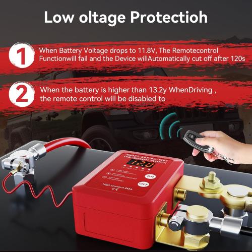 Kill Switch for Car - Remote Battery Disconnect Switch 12v, 240A, Upgrade Smart Voltage with LED Screen, Anti-Theft, Prevent Battery Drain (red)