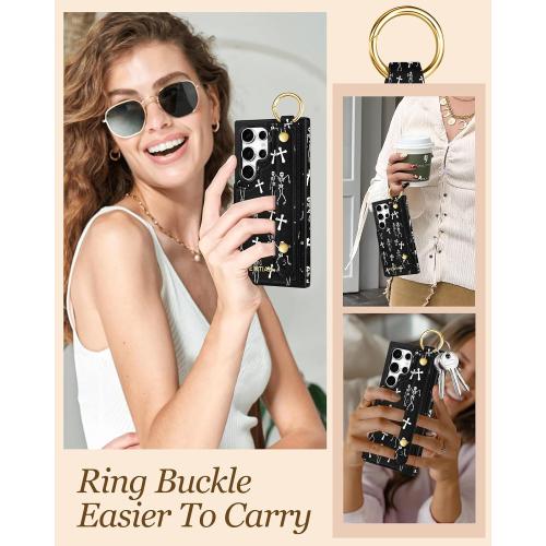 Petitian for Samsung Galaxy S25 Ultra Case with Wallet - Women Girls Cute Girly Aesthetic Unique Design Leather Credit Card Holder Cardholder Stand Wristband for S25 Ultra, Skull