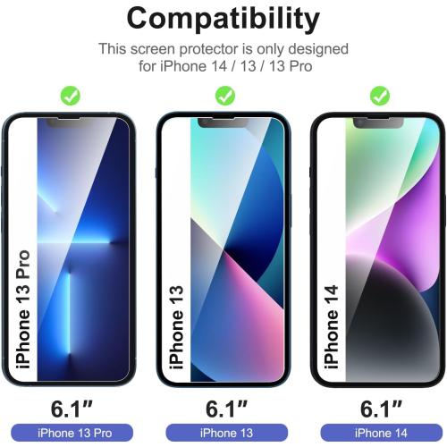 NEW'C 3 Pack Designed for iPhone 14,iPhone 13,iPhone 13 Pro Screen Protector (6.1 inches),Enhanced Tempered Glass Protection with easy installation tool included,Case Friendly Ultra Resistant