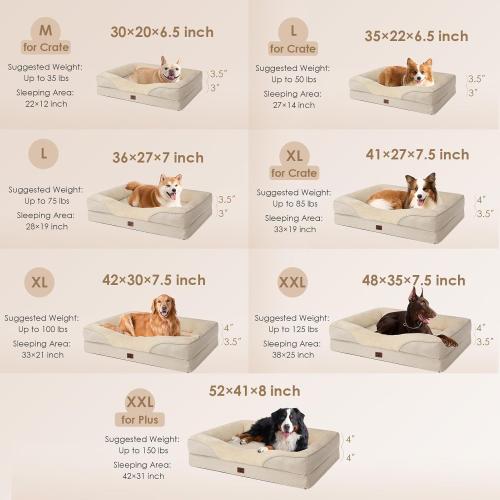 EHEYCIGA Orthopedic XL Dog Bed for Large Sized Dog, 42x30 Inch Extra Large Memory Foam Dog Couch Bed with Sides, Waterproof Liner & Washable Removable Cover, Bolster Pet Sofa, Beige